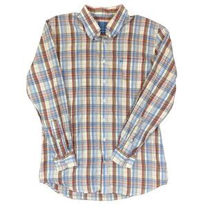 COAST Pawley's Island Boardwalk Shirt Button Down Blue Red Brown Plaid Medium